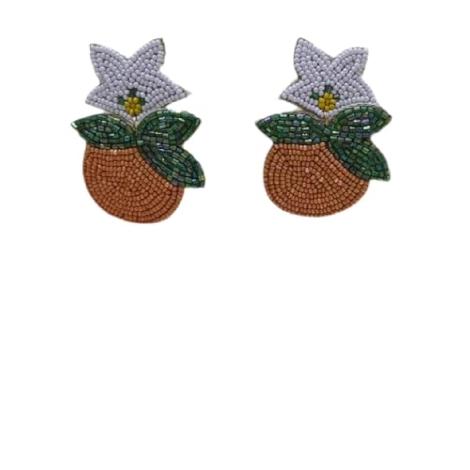 Women's Handmade Beaded Citrus Blossom Statement Earrings